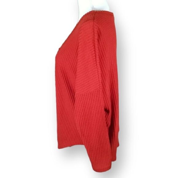 LIVE IN THE MOMENT BURNT ORANGE WAFFLE KNIT V-NECK SWEATER SZ.M EUC - Picture 2 of 5
